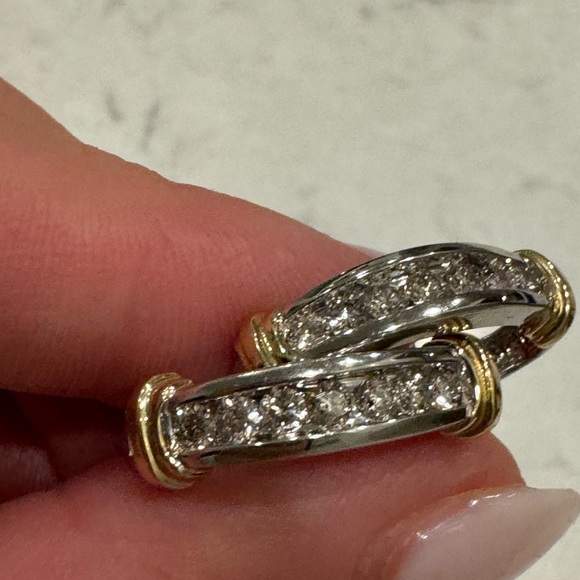 Jewelry - Omega-Back Two-Tone 14K gold Diamond Earrings